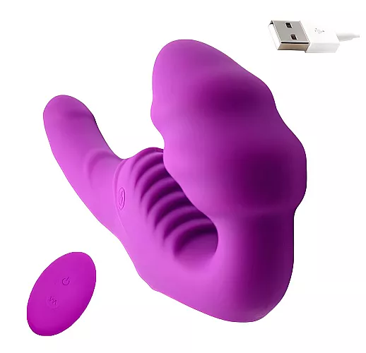 Силиконовый безремневой страпон Cosmo с 9 режимами вибрации, 2 вибромоторами, пультом ДУ, IPX7 и USB