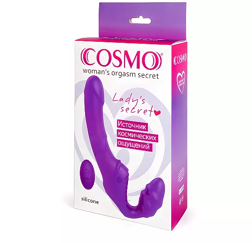Силиконовый безремневой страпон Cosmo с 9 режимами вибрации, 2 вибромоторами, пультом ДУ, IPX7 и USB