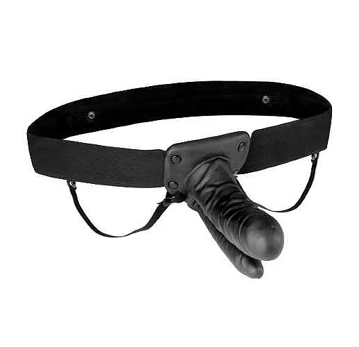 Полый страпон с двумя отростками и вибрацией Unisex Vibrating Hollow Strap-On Double Penetrating Dildo - 17,8 см.