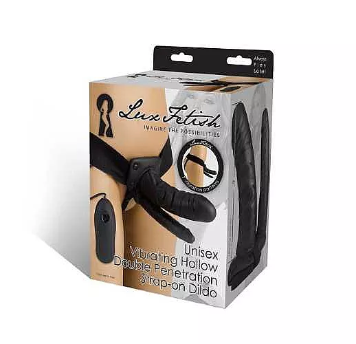 Полый страпон с двумя отростками и вибрацией Unisex Vibrating Hollow Strap-On Double Penetrating Dildo - 17,8 см.