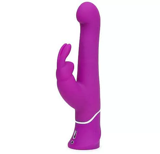Фиолетовый вибратор с клиторальным стимулятором Beaded G-Spot Rechargeable Rabbit Vibrator - 24 см.