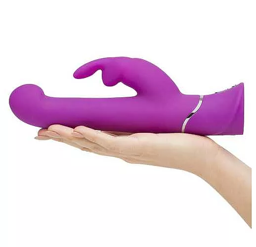 Фиолетовый вибратор с клиторальным стимулятором Beaded G-Spot Rechargeable Rabbit Vibrator - 24 см.