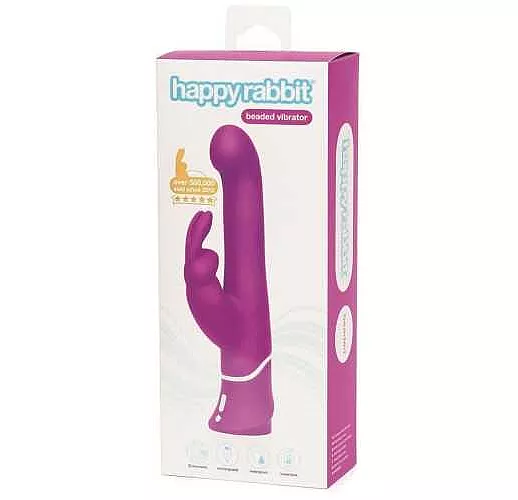Фиолетовый вибратор с клиторальным стимулятором Beaded G-Spot Rechargeable Rabbit Vibrator - 24 см.