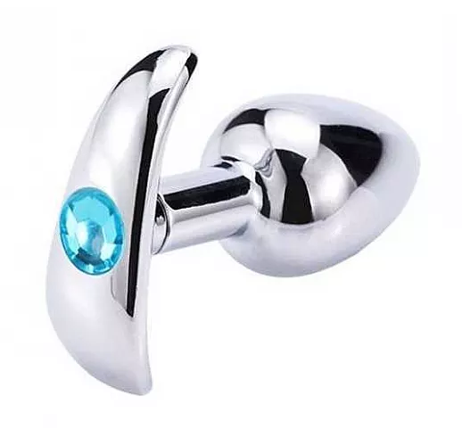 Серебристая анальная пробка для ношения с голубым кристаллом - 7 см. Серебристая анальная пробка для ношения с голубым кристаллом - 7 см.