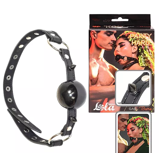 Чёрный кляп-шар Party Hard "Bare" с брутальными металлическими шипами