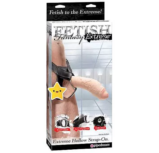 Большой полый страпон телесного цвета Extreme Hollow Strap-On - 25,5 см.