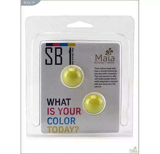 Металлические вагинальные шарики с жёлтым силиконовым покрытием