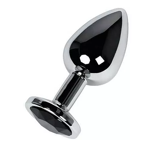 Большая серебристая коническая анальная пробка с черным кристаллом - 8,1 см. Большая серебристая коническая анальная пробка с черным кристаллом - 8,1 см.