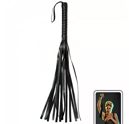 Строгая чёрная плеть Party Hard "Rebel" с массивной рукоятью - 49 см.