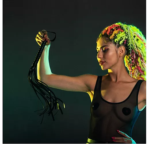 Строгая чёрная плеть Party Hard "Rebel" с массивной рукоятью - 49 см.