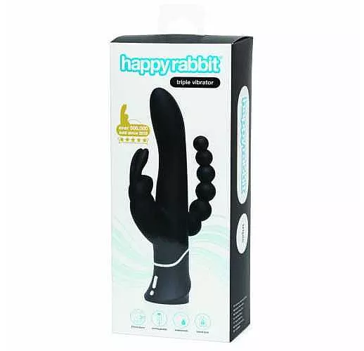Черный перезаряжаемый вибратор Triple Curve Rechargeable Rabbit Vibrator - 25,4 см.