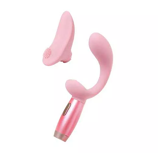 Розовый вибратор Le Stelle PERKS SERIES EX-3 с двумя сменными насадками