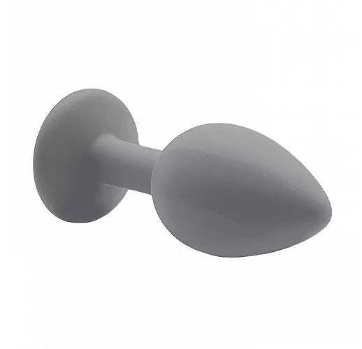 Серая силиконовая анальная пробка Gamma Greay с чёрным кристаллом - 7,2 см. ⌀ 2,8 см.