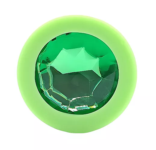 Салатовая силиконовая анальная пробка Gamma Apple с зелёным кристаллом - 7,2 см. ⌀ 2,8 см.