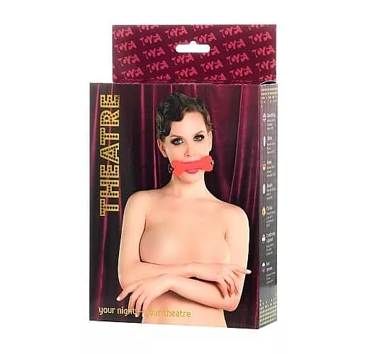 Красно-черный кляп-трензель Theatre в виде косточки