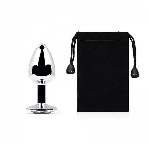 Металлическая серебристая анальная пробка Jewelry Plug с прозрачным стразом - 7,2 см. ⌀ 2,8 см.