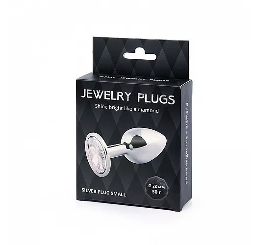 Металлическая серебристая анальная пробка Jewelry Plug с прозрачным стразом - 7,2 см. ⌀ 2,8 см.