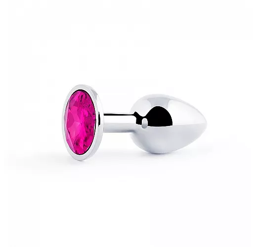 Металлическая серебристая анальная пробка Jewelry Plug с малиновым стразом - 7,2 см. ⌀ 2,8 см.