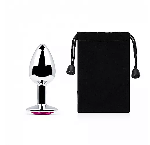 Металлическая серебристая анальная пробка Jewelry Plug с малиновым стразом - 7,2 см. ⌀ 2,8 см.