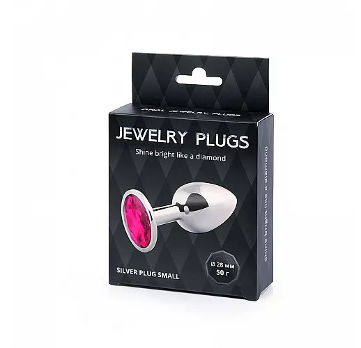 Металлическая серебристая анальная пробка Jewelry Plug с малиновым стразом - 7,2 см. ⌀ 2,8 см.