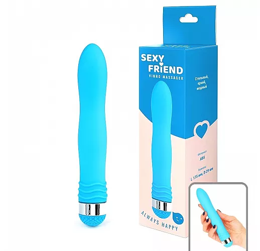 Голубой эргономичный вибратор Sexy Friend с регулировкой интенсивности вибрации - 17,5 см.