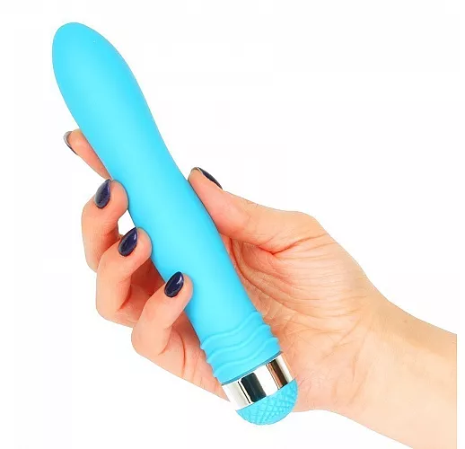 Голубой эргономичный вибратор Sexy Friend с регулировкой интенсивности вибрации - 17,5 см.