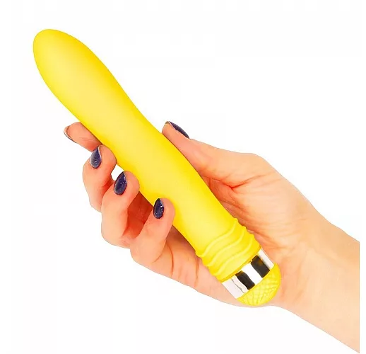 Желтый эргономичный вибратор Sexy Friend с регулировкой интенсивности вибрации - 17,5 см.
