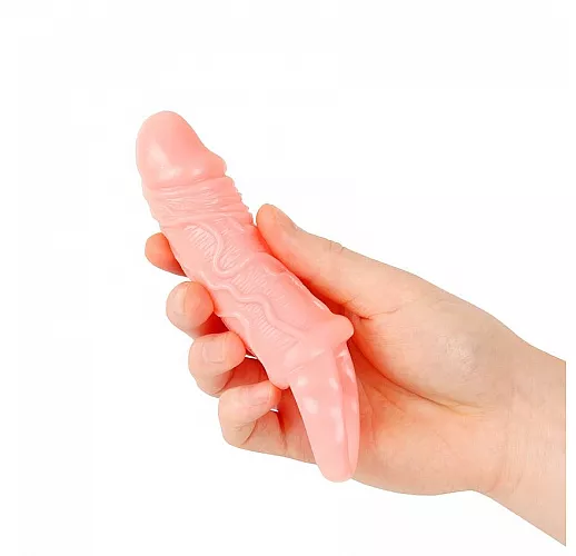 Насадка на пенис "Shape" с кольцом для мошонки и «пульсирующими» венками для стимуляции - 10,5 см.