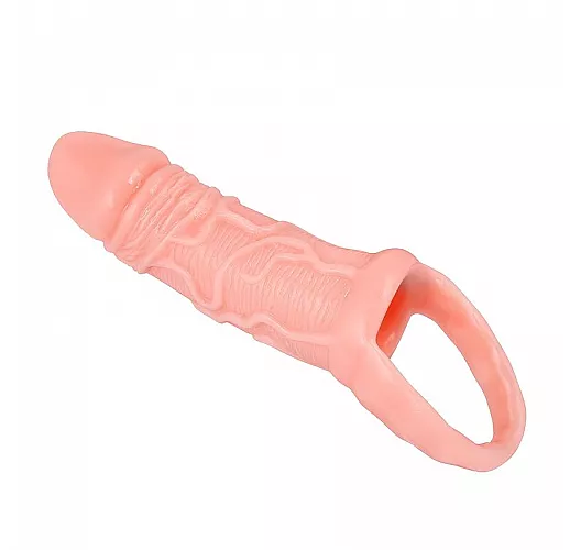 Насадка на пенис "Shape" с кольцом для мошонки и «пульсирующими» венками для стимуляции - 10,5 см.