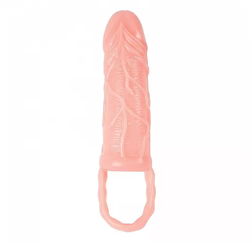 Насадка на пенис "Shape" с кольцом для мошонки и «пульсирующими» венками для стимуляции - 10,5 см.