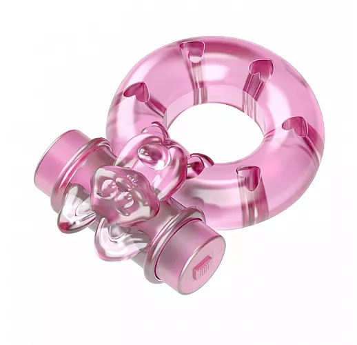 Розовое эрекционное виброкольцо Ring Rabbit в виде "кролика" c пенисом для стимуляции клитора