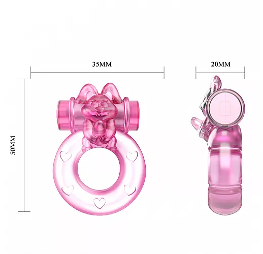 Розовое эрекционное виброкольцо Ring Rabbit в виде "кролика" c пенисом для стимуляции клитора