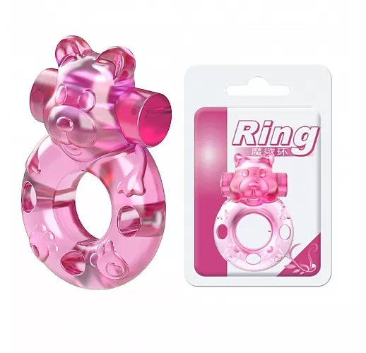 Розовое эрекционное виброкольцо Ring Teddy в виде "медвежонка" c носиком для стимуляции клитора Розовое эрекционное виброкольцо Ring Teddy в виде "медвежонка" c носиком для стимуляции клитора