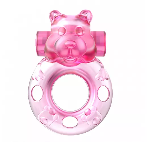 Розовое эрекционное виброкольцо Ring Teddy в виде "медвежонка" c носиком для стимуляции клитора Розовое эрекционное виброкольцо Ring Teddy в виде "медвежонка" c носиком для стимуляции клитора