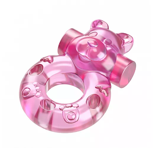 Розовое эрекционное виброкольцо Ring Teddy в виде "медвежонка" c носиком для стимуляции клитора Розовое эрекционное виброкольцо Ring Teddy в виде "медвежонка" c носиком для стимуляции клитора