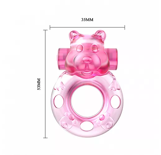Розовое эрекционное виброкольцо Ring Teddy в виде "медвежонка" c носиком для стимуляции клитора Розовое эрекционное виброкольцо Ring Teddy в виде "медвежонка" c носиком для стимуляции клитора