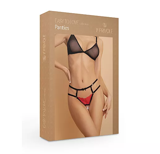 Интригующие красно-чёрные трусики из Easy to love Cl. от Le Frivole с доступом и лентами S-M