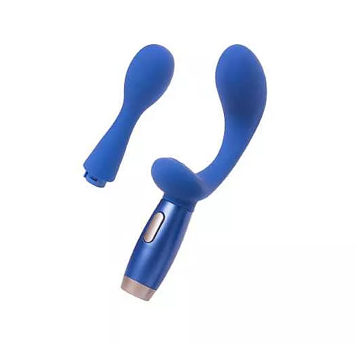 Синий вибратор Le Stelle PERKS SERIES EXC с 2 сменными насадками