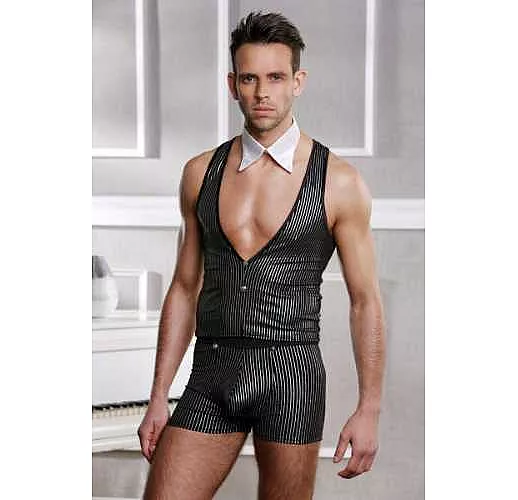 Мужской костюм джентльмена S-M-L черный с серым