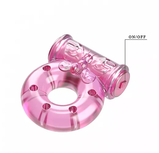 Розовое эрекционное виброкольцо Ring Butterfly в виде "бабочки" c брюшком для стимуляции клитора