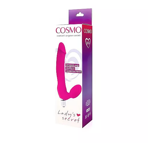 Силиконовый безремневой страпон Cosmo "Lady's Secret" с вибрацией и рельефом - 18 см.