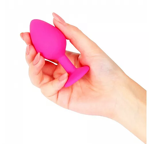 Розовая силиконовая анальная пробка Sexy Friend "Love Play" с лиловым стразом - 8 см. ⌀ 3,5 см.