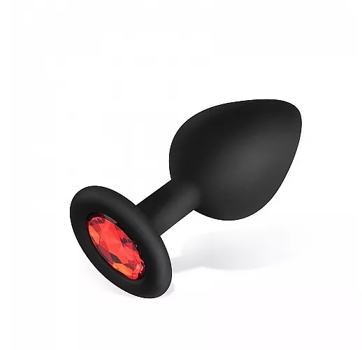 Чёрная силиконовая анальная пробка Sexy Friend "Love Play" с красным стразом - 8 см. ⌀ 3,5 см.