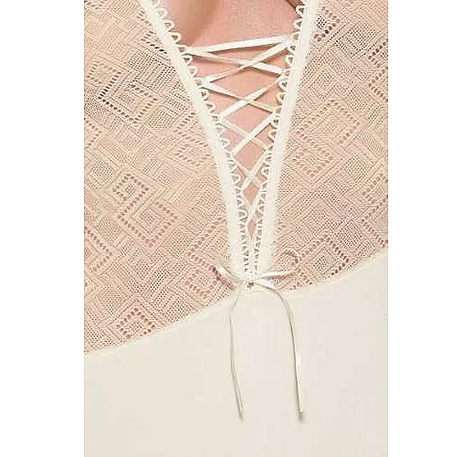 Боди Creda со шнуровкой и кружевным лифом S-M кремовый