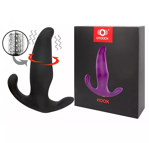 Черный вибромассажер HOOK с ротацией шариков внутри - 13,3 см.
