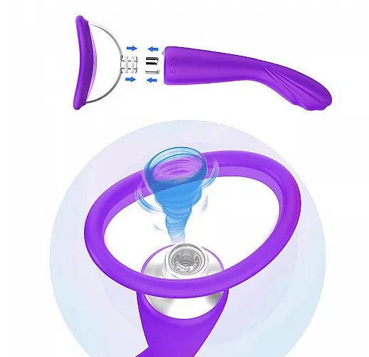 Вибро и вакуумный женский массажер 2-в-1 Alon фиолетового цвета - 22 см.