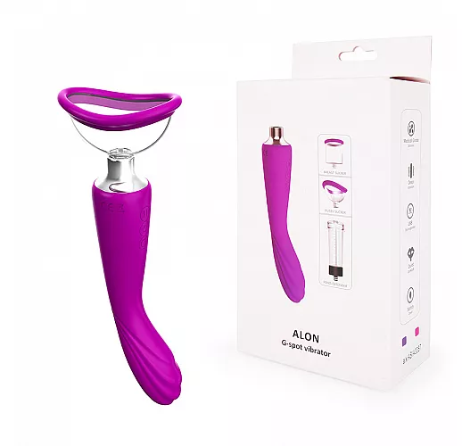 Вибро и вакуумный женский массажер 2-в-1 Alon фиолетового цвета - 22 см.