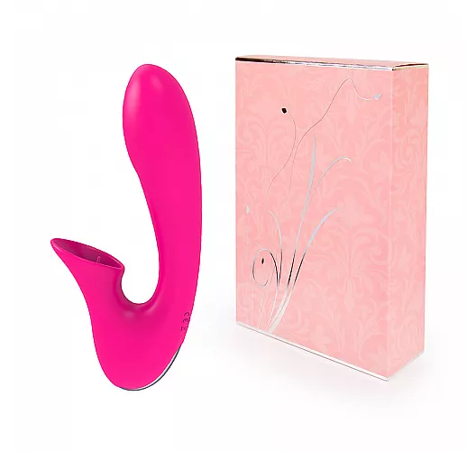 Розовый вибромассажер с язычками для клиторальной стимуляции - 14 см.