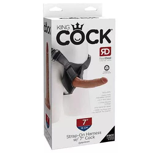Кофейный страпон на виниловых трусиках Strap-on Harness Cock - 17,8 см.