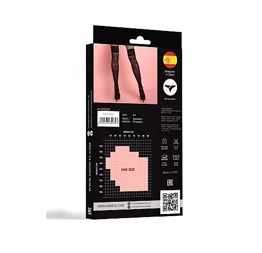 Ажурные чёрные чулки от Amor El в мелкую сетку и кружевной резинкой на силиконе S-M-L